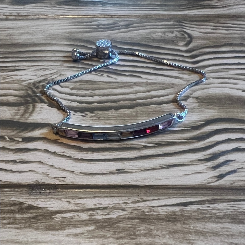 Silver bolo style crystal bracelet